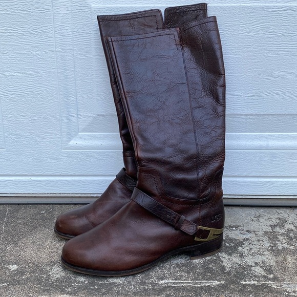 UGG Shoes - UGG Australia CHANNING II Size 9 Brown Leather Knee High Riding Boot 1001637